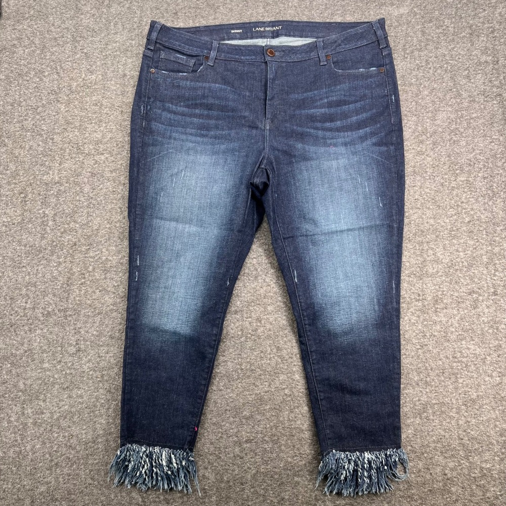 Lane Bryant Skinny Jeans Dark Wash Blue Fringe Hem Denim Plus Size 22W‎